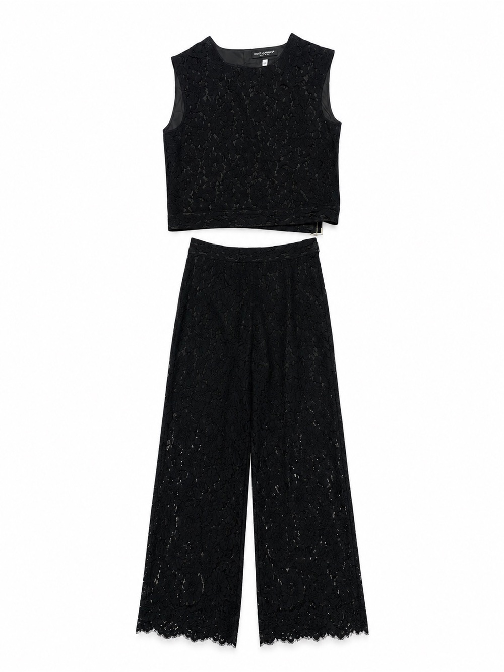 Dolce & Gabbana Matching Eyelet Lace Open Back Crop Top Wide Leg Pants - Picture 3 of 9